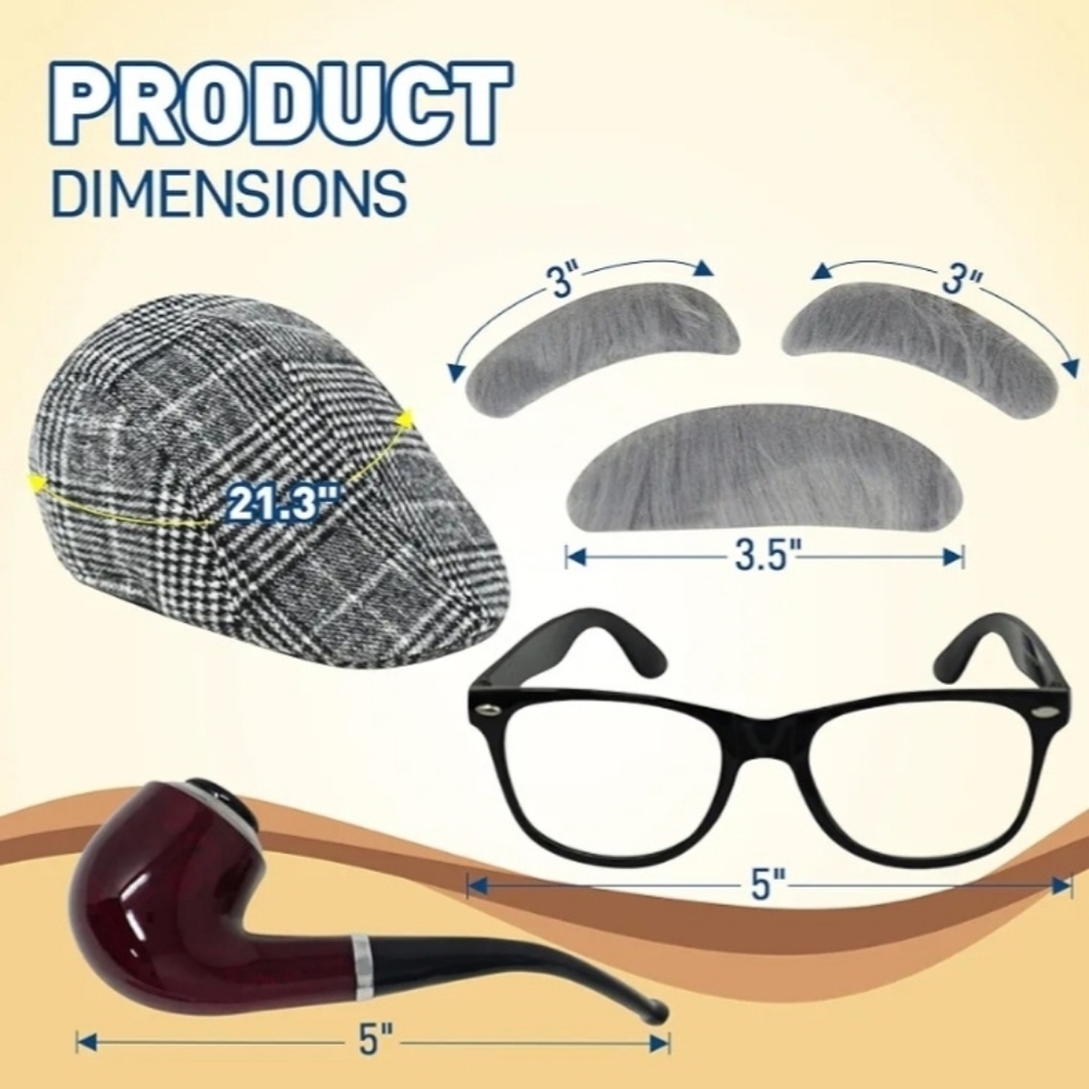 4 E's Novelty Classic Grandpa Costume Set for Kids Size Large 100 Day Costume - Picture 3 of 8